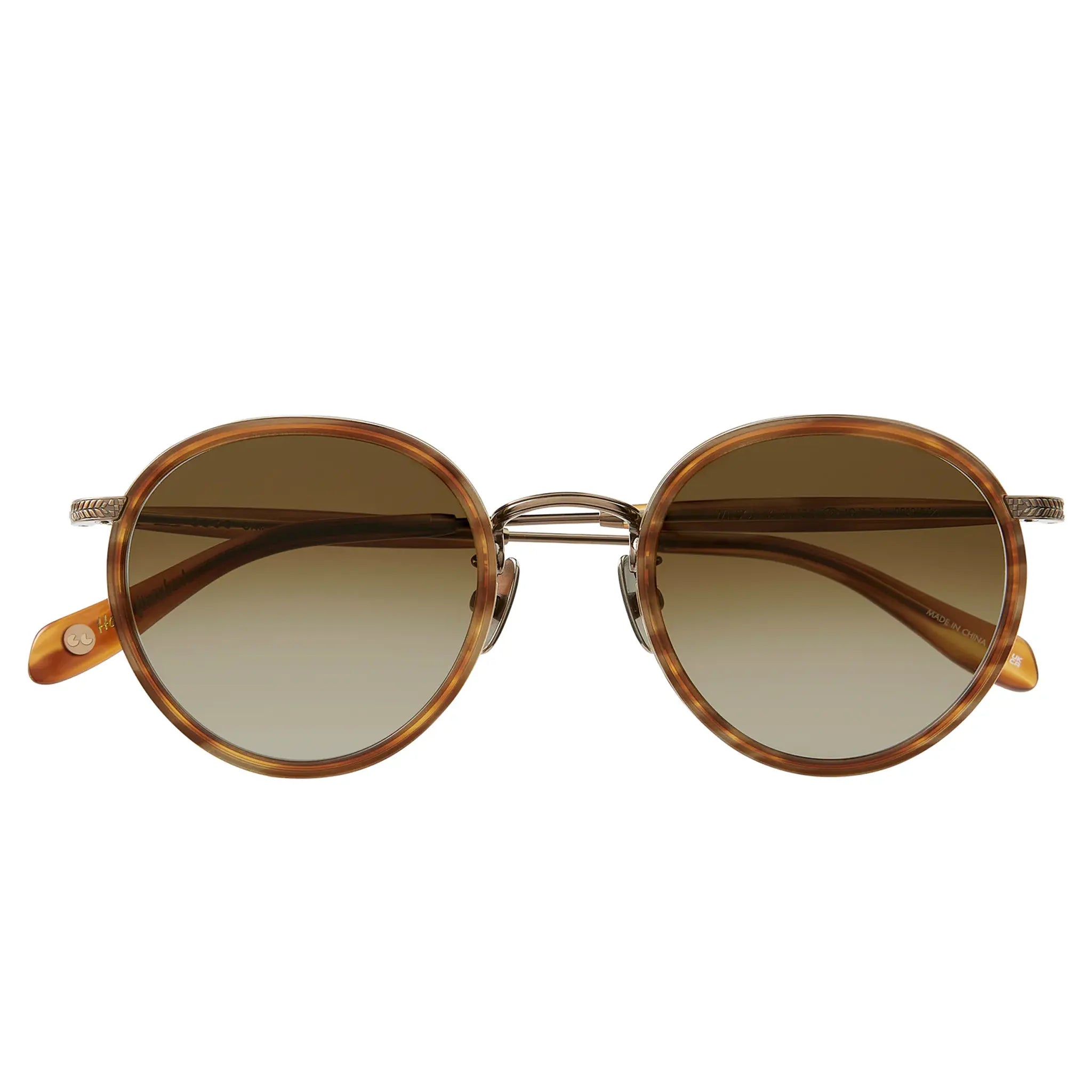 Front Back View of Garrett Leight Wilson X Forever Classic Demi Blonde Antique Gold Sunglasses 4075-49-DB-ATG/SFPALG